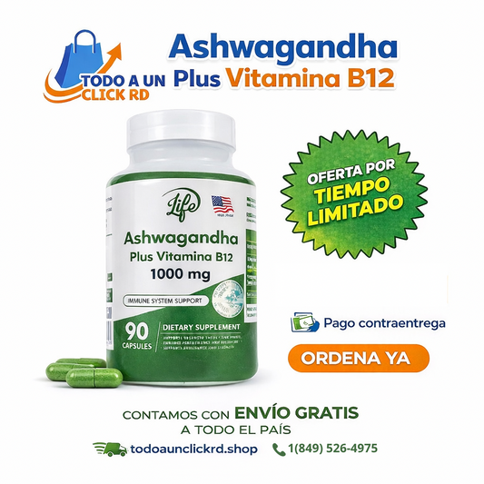 Ashwagandha + Vitamina B12 – 90 Cápsulas • Energía, Enfoque y Bienestar Diario